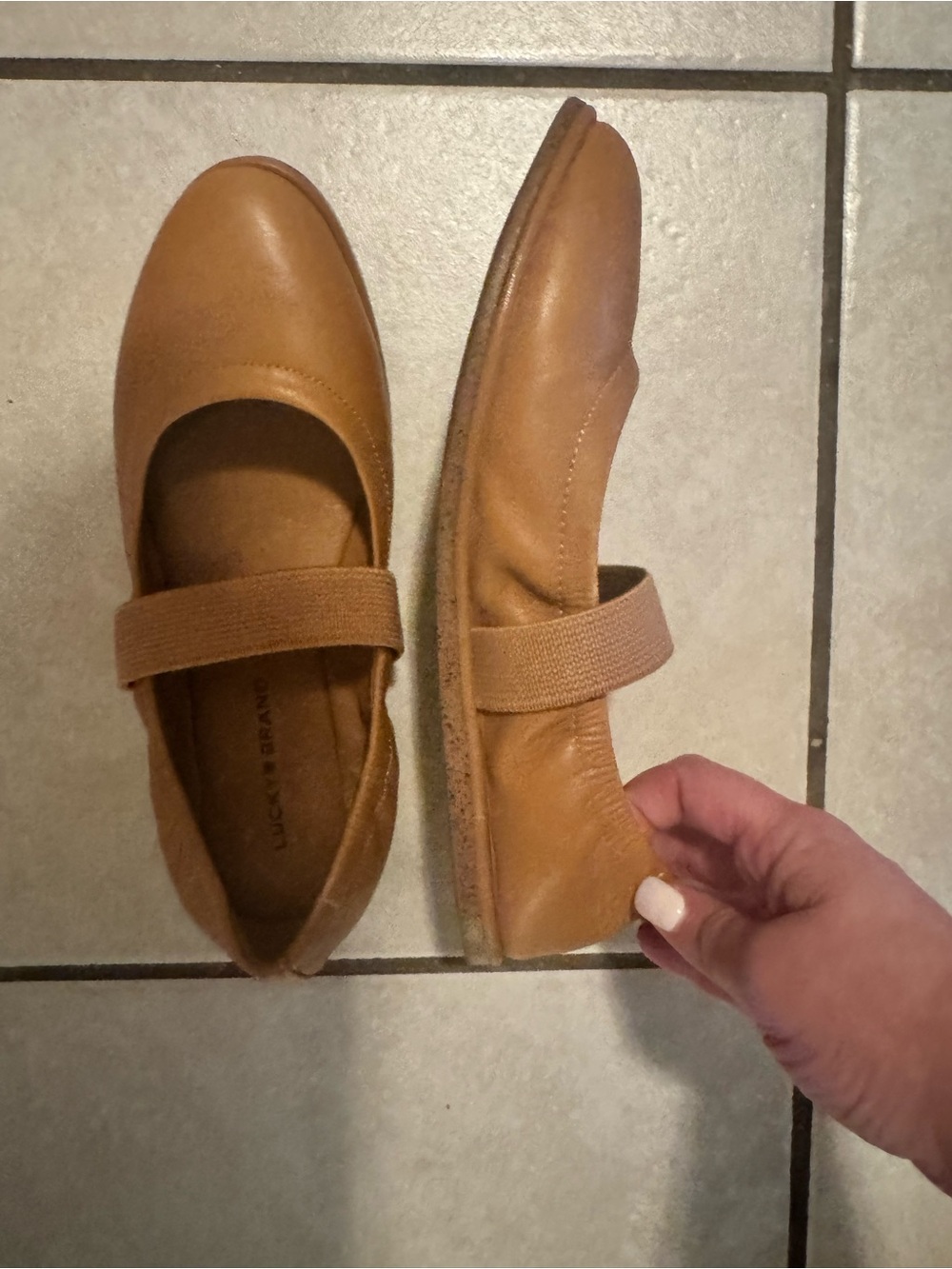 Lucky Brand Cognac Mary Jane Flats with Elastic Strap